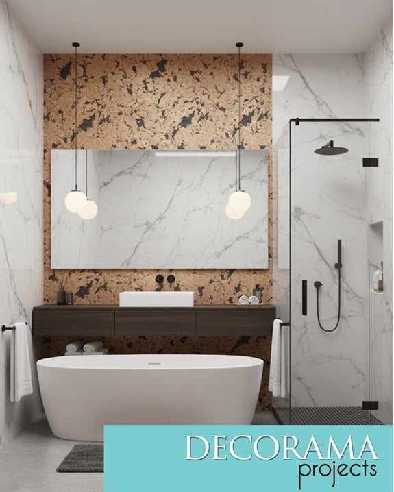 Cork Catherina Divina wall tile 60 x 30cm x 3mm And Acrylic panels 120 x 275cm