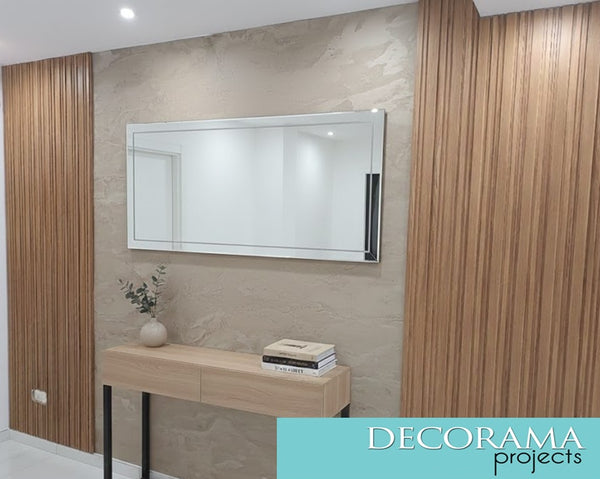 Natural Stone Veneer 122 x 275cm and Wood Fluted panels  18 x 275cm