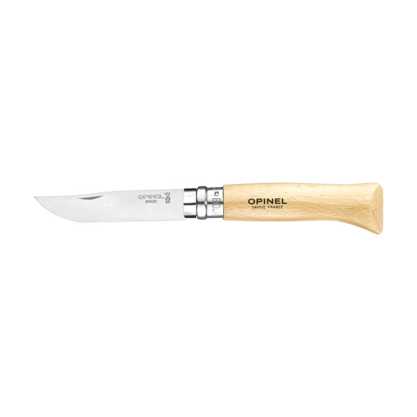 Opinel No. 8 stainless steel folding knife with beech handle
