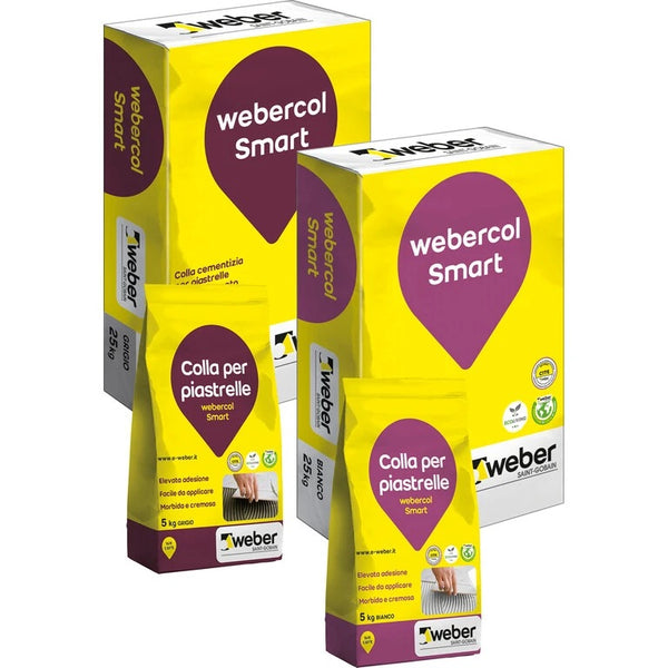 Weber webercol Smart tile adhesive, grey and white bags